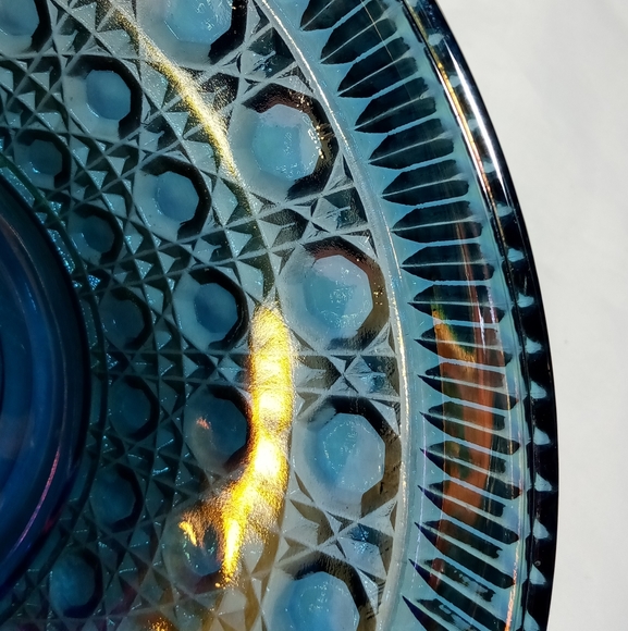 Iridescent "Windsor Blue Carnival" Glass Large Serving Decorative Bowl - Picture 11 of 11